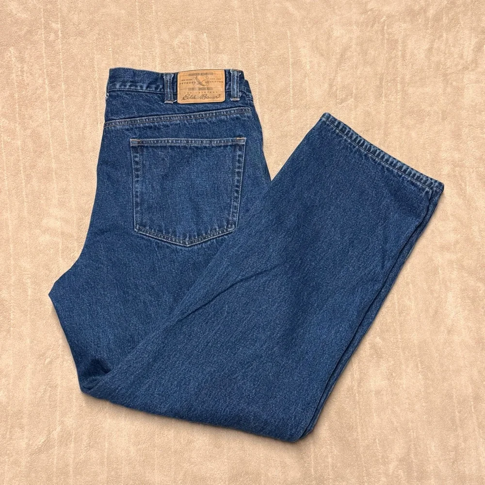 Men's Eddie Bauer Blue Plaid Lined Straight Jeans 38x32